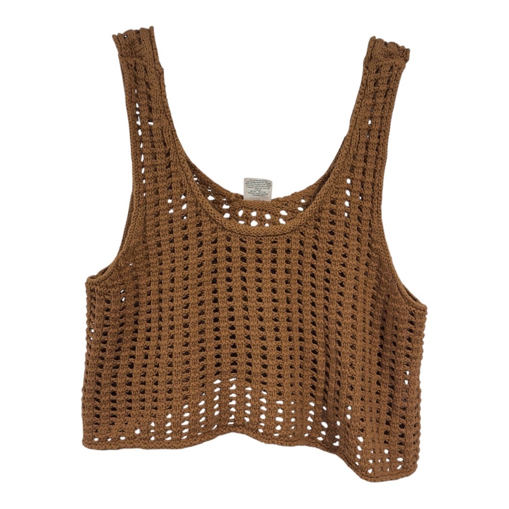 Wild Fable Brown Crochet Knit Crop Tank Top Womens XS Open Weave Boho T87296736